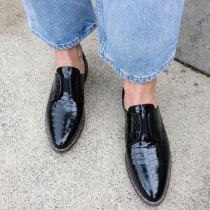 Freda Salvador Laceless D'Orsay Oxford Black Croco Embossed Leather Women's 6.5